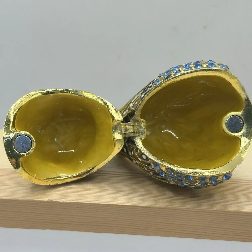 Charming Owl Jeweled Enameled Trinket Box Rhinestone Magnetic Closure Gold-Tone